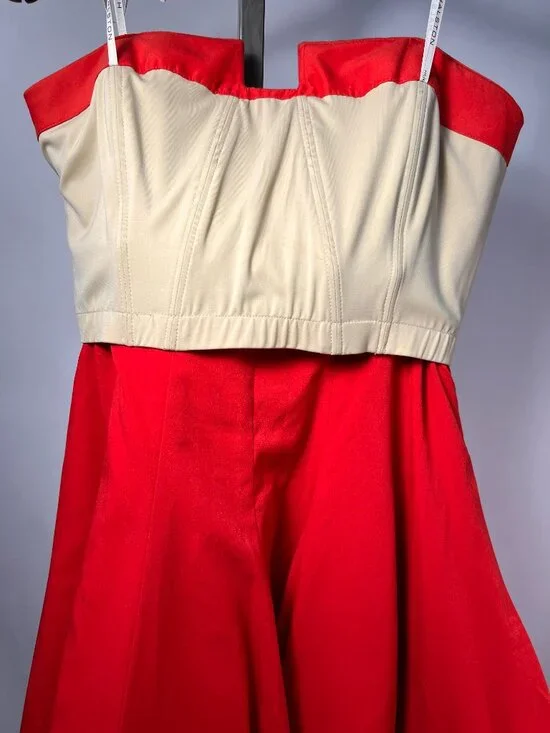 NWT HALSTON HERITAGE Strapless Structured Mini Dress in Red Lipstick Color Sz 12 - Picture 7 of 12